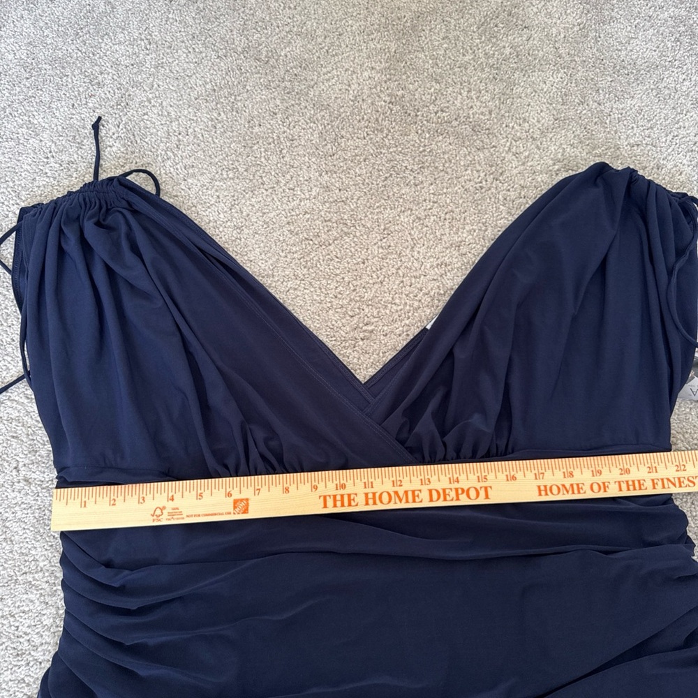 NWT Kiyonna Plus Size Navy Blue Short Dress Sz 4X Ruched Shoulders V-Neckline - Picture 10 of 13